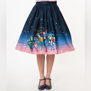 Unique Vintage x DC Comics Justice League Gellar Swing Skirt Size Large